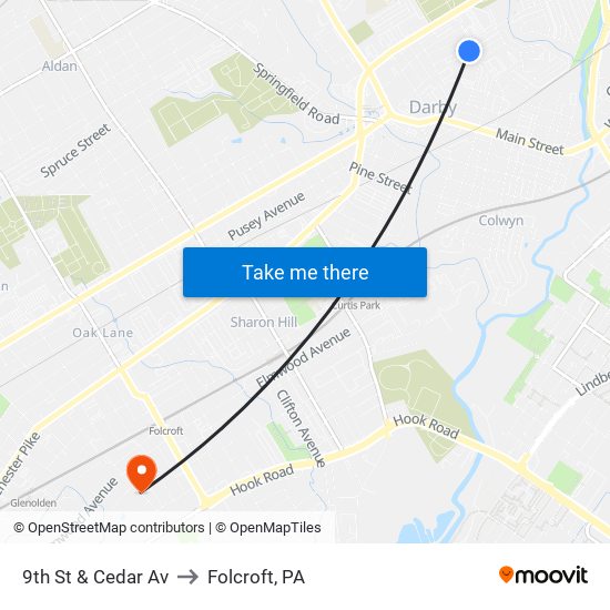 9th St & Cedar Av to Folcroft, PA map