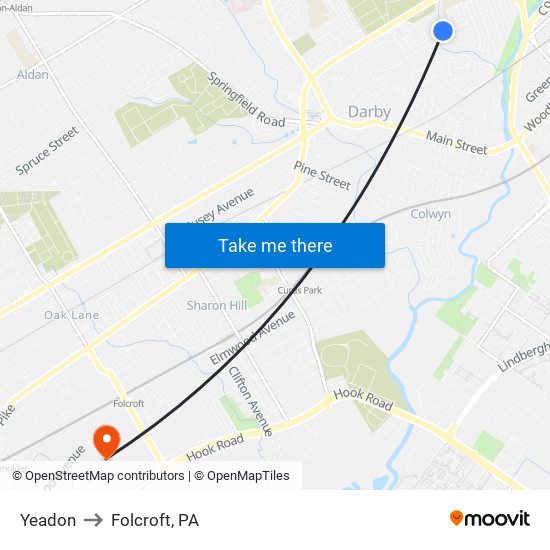 Yeadon to Folcroft, PA map