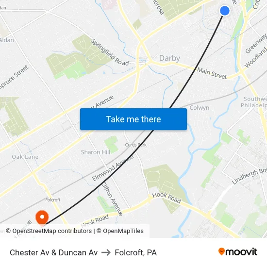 Chester Av & Duncan Av to Folcroft, PA map