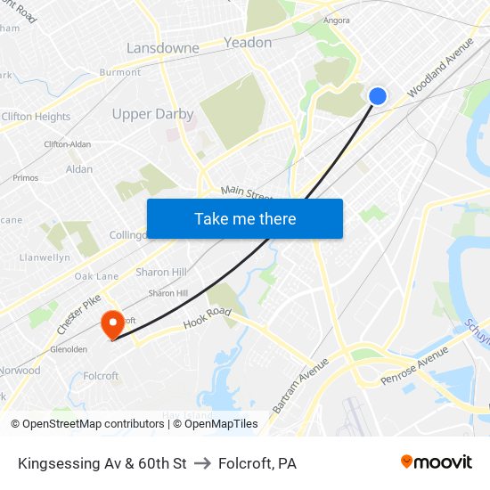 Kingsessing Av & 60th St to Folcroft, PA map