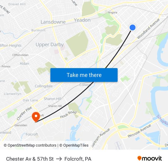 Chester Av & 57th St to Folcroft, PA map
