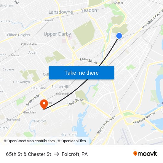 65th St & Chester St to Folcroft, PA map