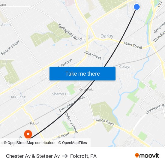 Chester Av & Stetser Av to Folcroft, PA map