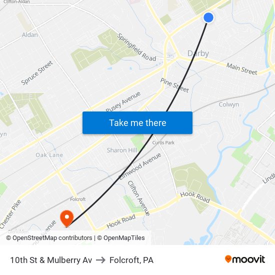 10th St & Mulberry Av to Folcroft, PA map