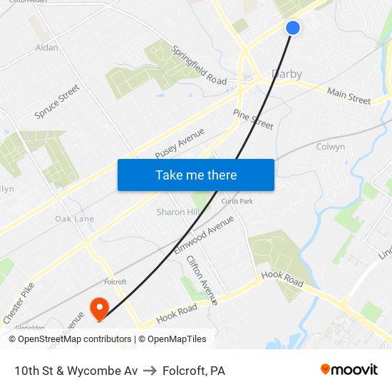 10th St & Wycombe Av to Folcroft, PA map