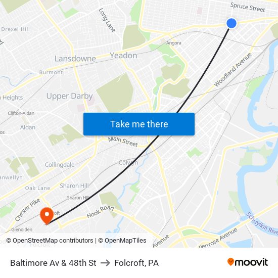 Baltimore Av & 48th St to Folcroft, PA map