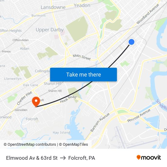 Elmwood Av & 63rd St to Folcroft, PA map
