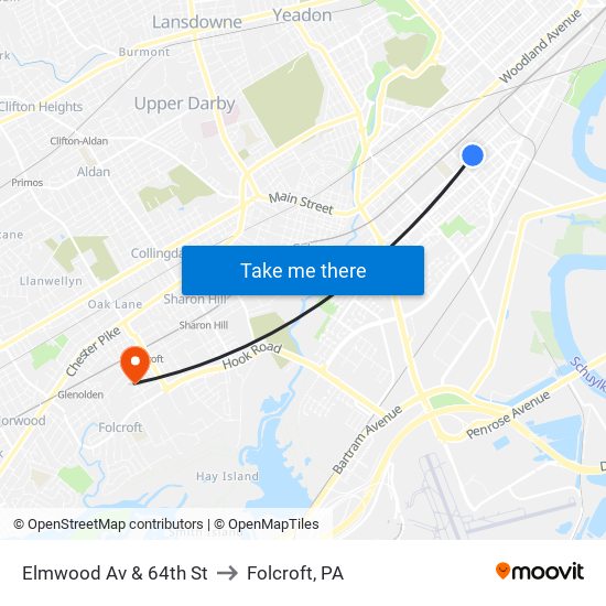 Elmwood Av & 64th St to Folcroft, PA map