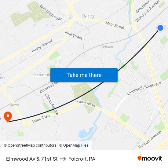 Elmwood Av & 71st St to Folcroft, PA map