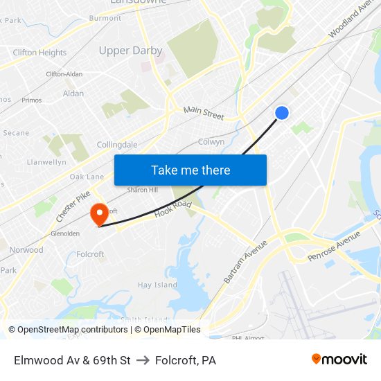 Elmwood Av & 69th St to Folcroft, PA map
