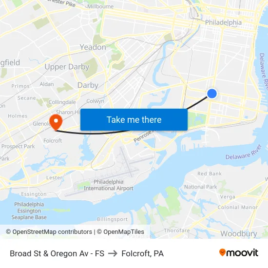 Broad St & Oregon Av - FS to Folcroft, PA map