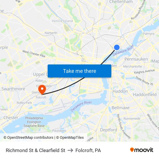 Richmond St & Clearfield St to Folcroft, PA map