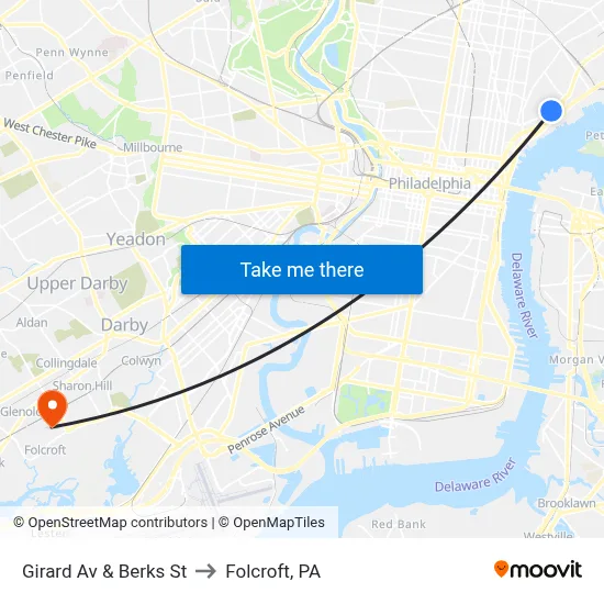 Girard Av & Berks St to Folcroft, PA map
