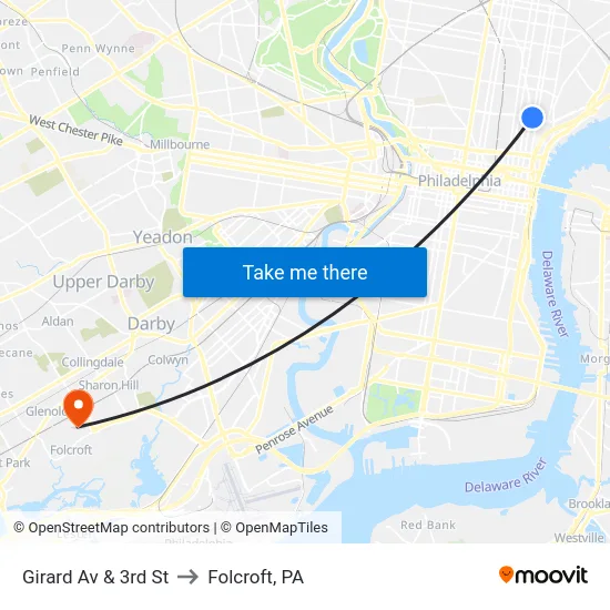 Girard Av & 3rd St to Folcroft, PA map