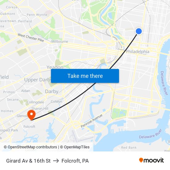 Girard Av & 16th St to Folcroft, PA map