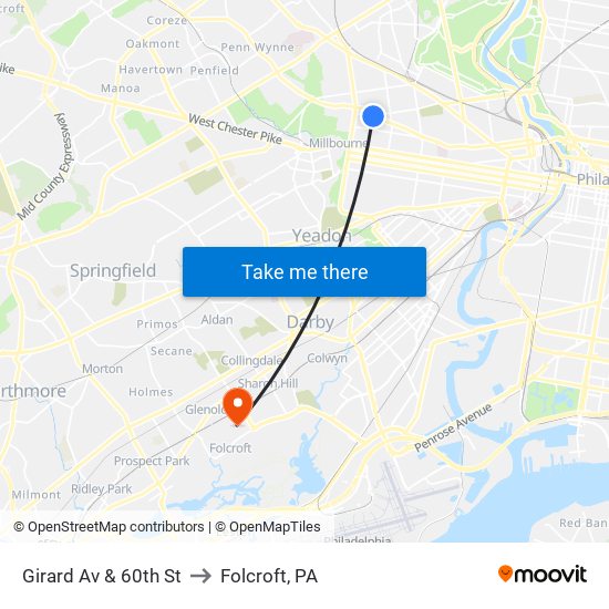 Girard Av & 60th St to Folcroft, PA map
