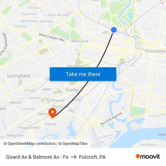 Girard Av & Belmont Av - Fs to Folcroft, PA map