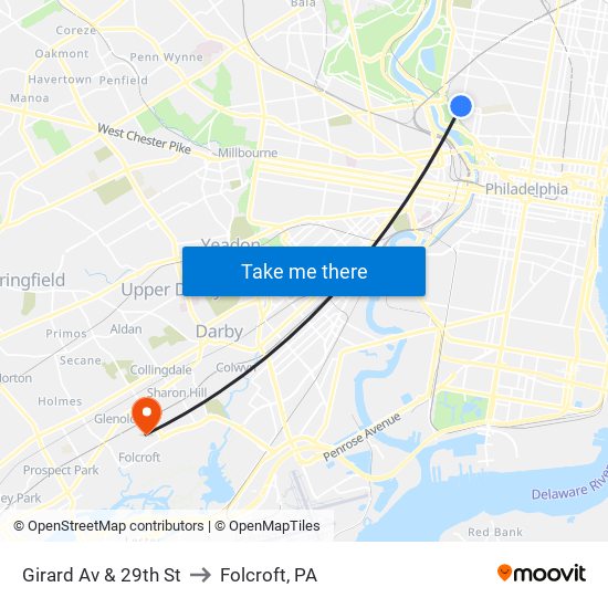 Girard Av & 29th St to Folcroft, PA map