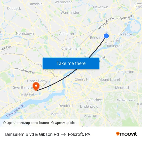 Bensalem Blvd & Gibson Rd to Folcroft, PA map