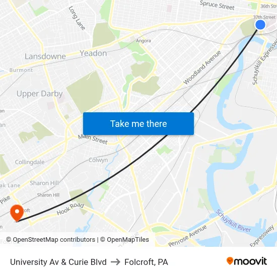 University Av & Curie Blvd to Folcroft, PA map