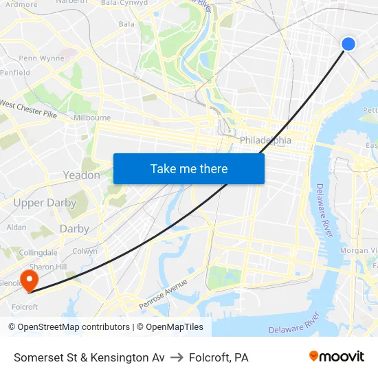 Somerset St & Kensington Av to Folcroft, PA map