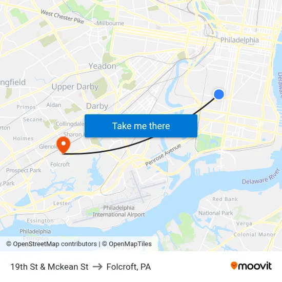 19th St & Mckean St to Folcroft, PA map