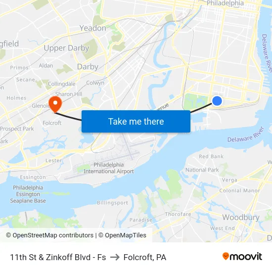 11th St & Zinkoff Blvd - Fs to Folcroft, PA map