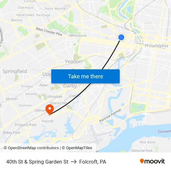 40th St & Spring Garden St to Folcroft, PA map