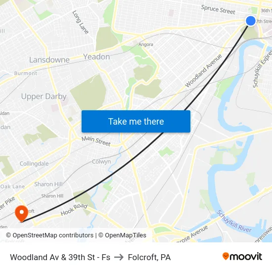 Woodland Av & 39th St - Fs to Folcroft, PA map