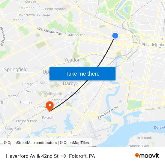 Haverford Av & 42nd St to Folcroft, PA map