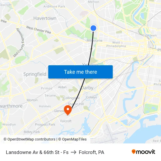 Lansdowne Av & 66th St - Fs to Folcroft, PA map