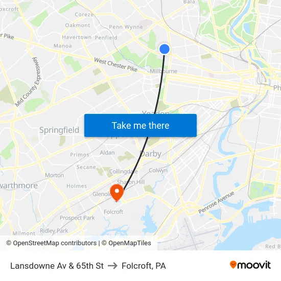 Lansdowne Av & 65th St to Folcroft, PA map