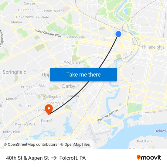 40th St & Aspen St to Folcroft, PA map