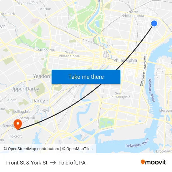 Front St & York St to Folcroft, PA map