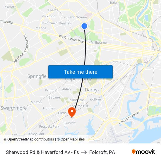 Sherwood Rd & Haverford Av - Fs to Folcroft, PA map