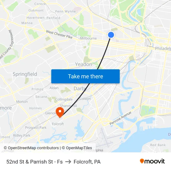 52nd St & Parrish St - Fs to Folcroft, PA map