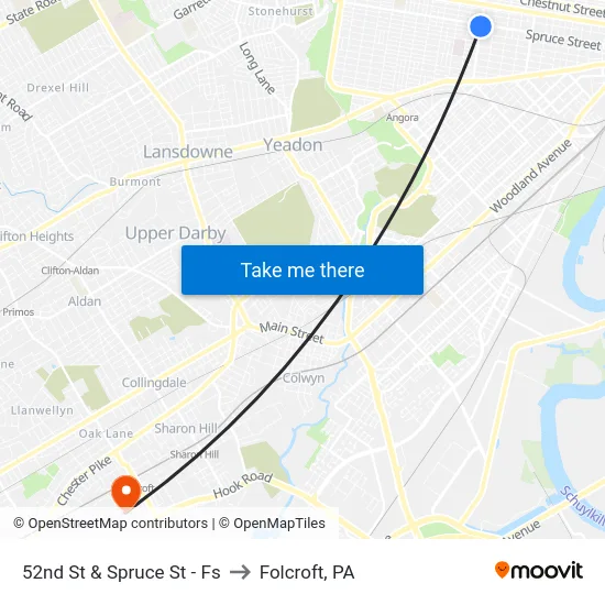 52nd St & Spruce St - Fs to Folcroft, PA map