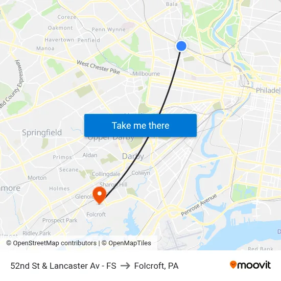 52nd St & Lancaster Av - FS to Folcroft, PA map
