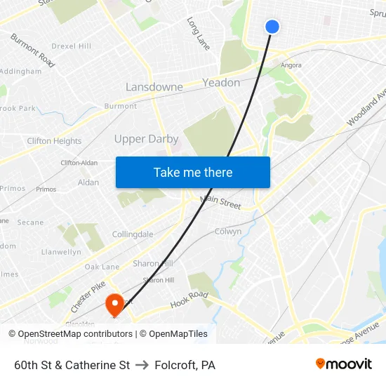 60th St & Catherine St to Folcroft, PA map
