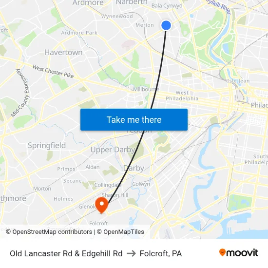 Old Lancaster Rd & Edgehill Rd to Folcroft, PA map