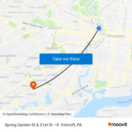 Spring Garden St & 31st St to Folcroft, PA map
