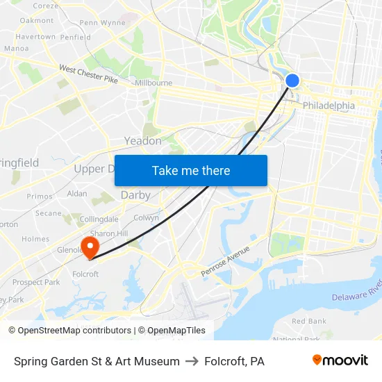 Spring Garden St & Art Museum to Folcroft, PA map