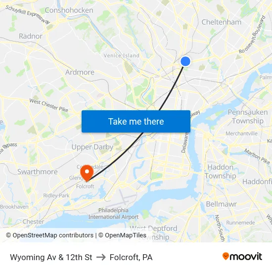 Wyoming Av & 12th St to Folcroft, PA map