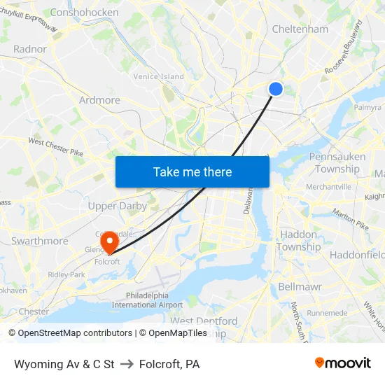 Wyoming Av & C St to Folcroft, PA map