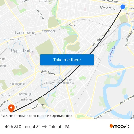 40th St & Locust St to Folcroft, PA map