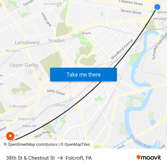 38th St & Chestnut St to Folcroft, PA map