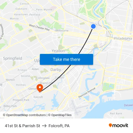41st St & Parrish St to Folcroft, PA map