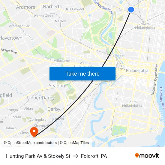 Hunting Park Av & Stokely St to Folcroft, PA map