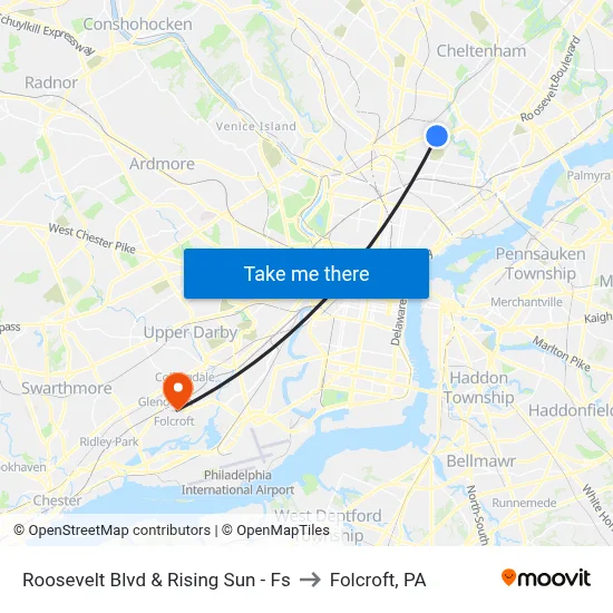 Roosevelt Blvd & Rising Sun - Fs to Folcroft, PA map