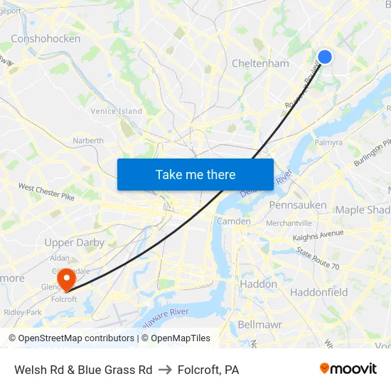 Welsh Rd & Blue Grass Rd to Folcroft, PA map
